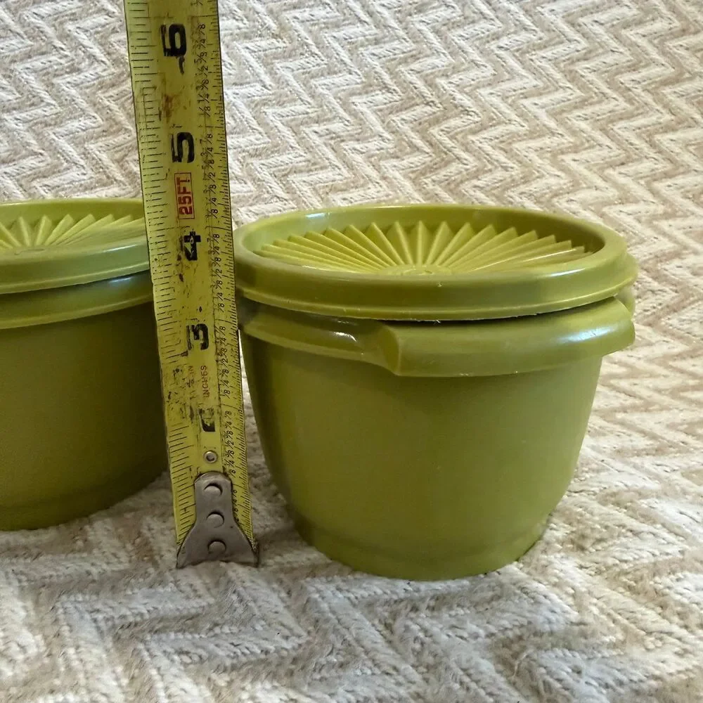 Vintage Tupperware Avocado Green Food Storage Containers w Lids 886-9 Set of 2